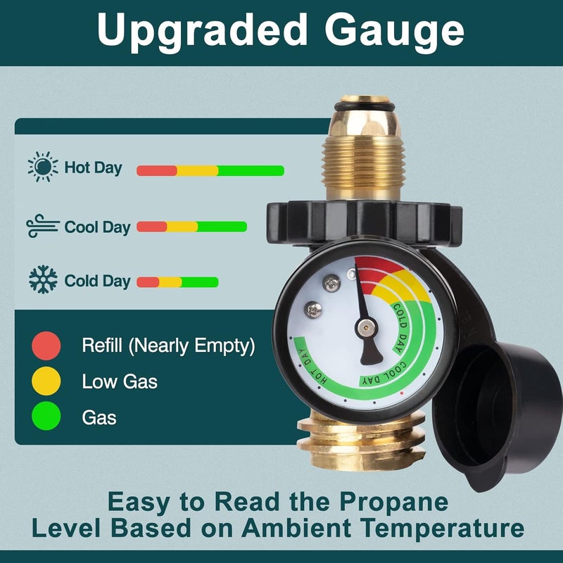 GASPRO Universal Propane Tank Gauge, Fits for 5-100lb Propane Tank Cylinder, Propane Adapter with POL Connection for RV, Camper, Gas Grill, Fire Pit, Propane Heater and More - Image 2